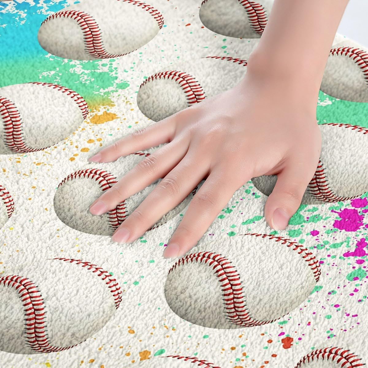 Feelyou Boys Baseball Polyester Bath Rug Ball Games Themed Soft Fleece Door Carpet for Kids Boys Girls Rainbow Graffiti Non Slip Bath Mat Ball Gaming Bathroom Floor Indoor Doormat,20x32 Inch
