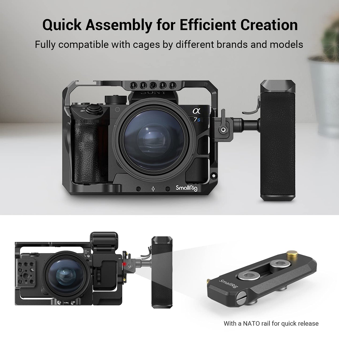 Smallrig Push-Button Rotating Nato Handle, Quick Release Handgrip For Dlsr Camera Cage Kit, W/Built-In Nato Rail, Left Side - 32