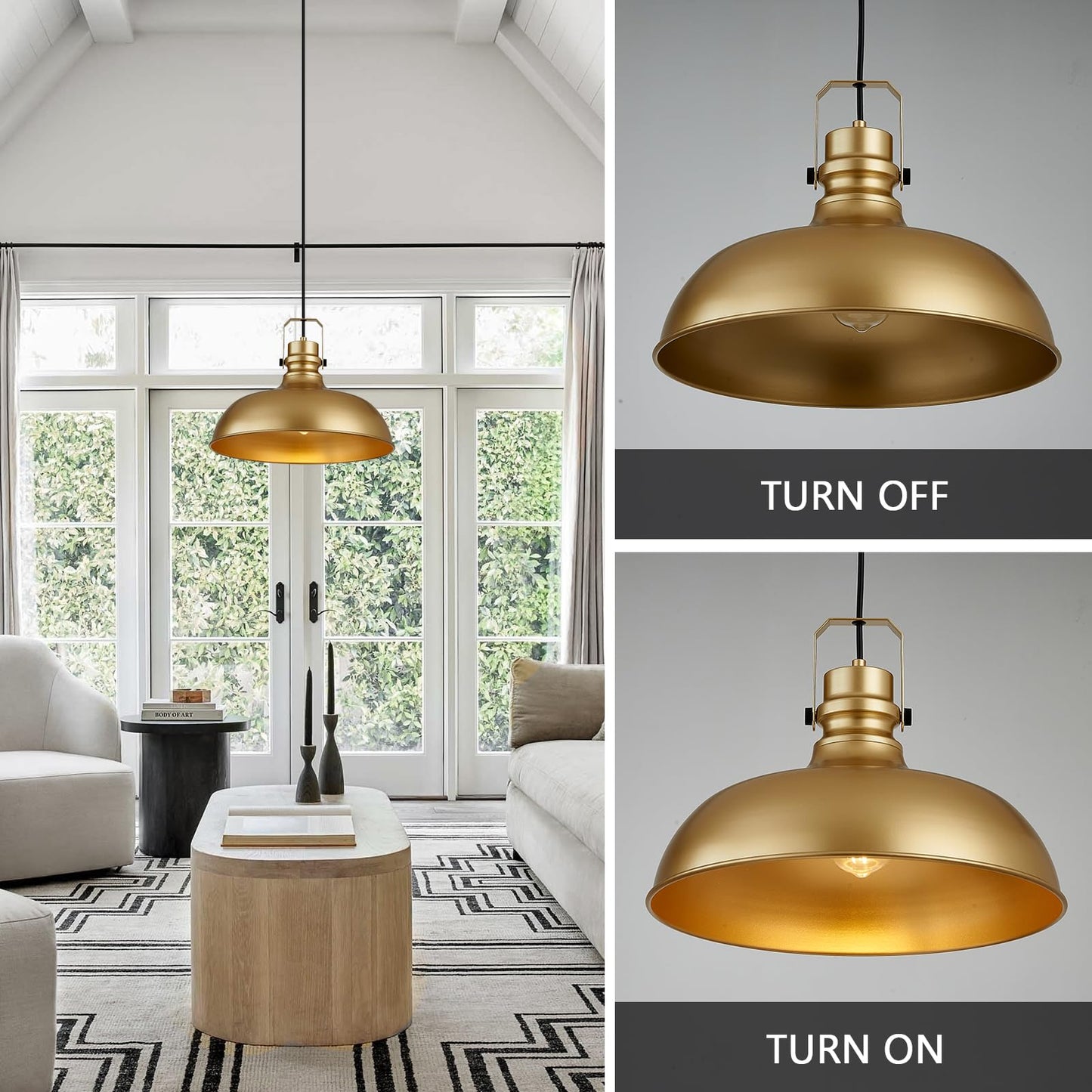 Alaislyc Gold Farmhouse Pendant Lights 16 Inch Matte Pendant Lighting For Kitchen Island Industrial Adjustable Height Vintage Dome Hanging Light Fixtures For Barn  Dining Room 1 Pack