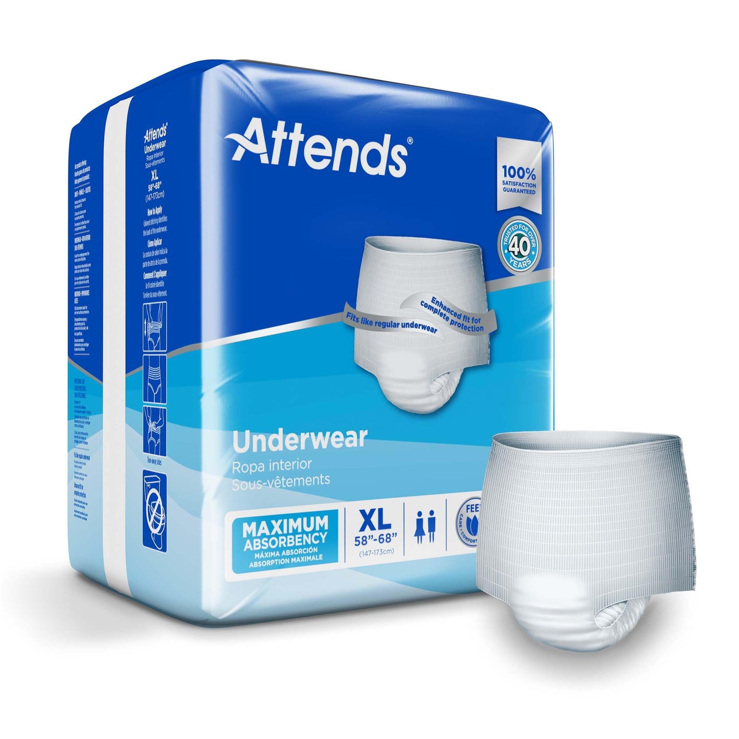 Attends Adult Absorbent Underwear, X-Large [14 Count] - Maximum Absorbency for Men and Women - Disposable Pull-On Diapers with Tear-Away Sides and Breathable Waistband - AP0740