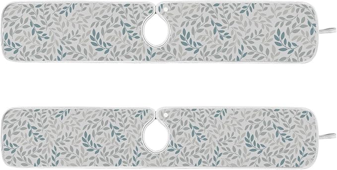 Kitchen Faucet Absorbent Mat,Green Gray Leaf Water Splash Guard for Sink, Faucet Drip Catcher Thicken Sponge Microfiber Faucet Water Catcher Mat Sink Absorbent Mat for Kitchen 14x5in 2 Pack