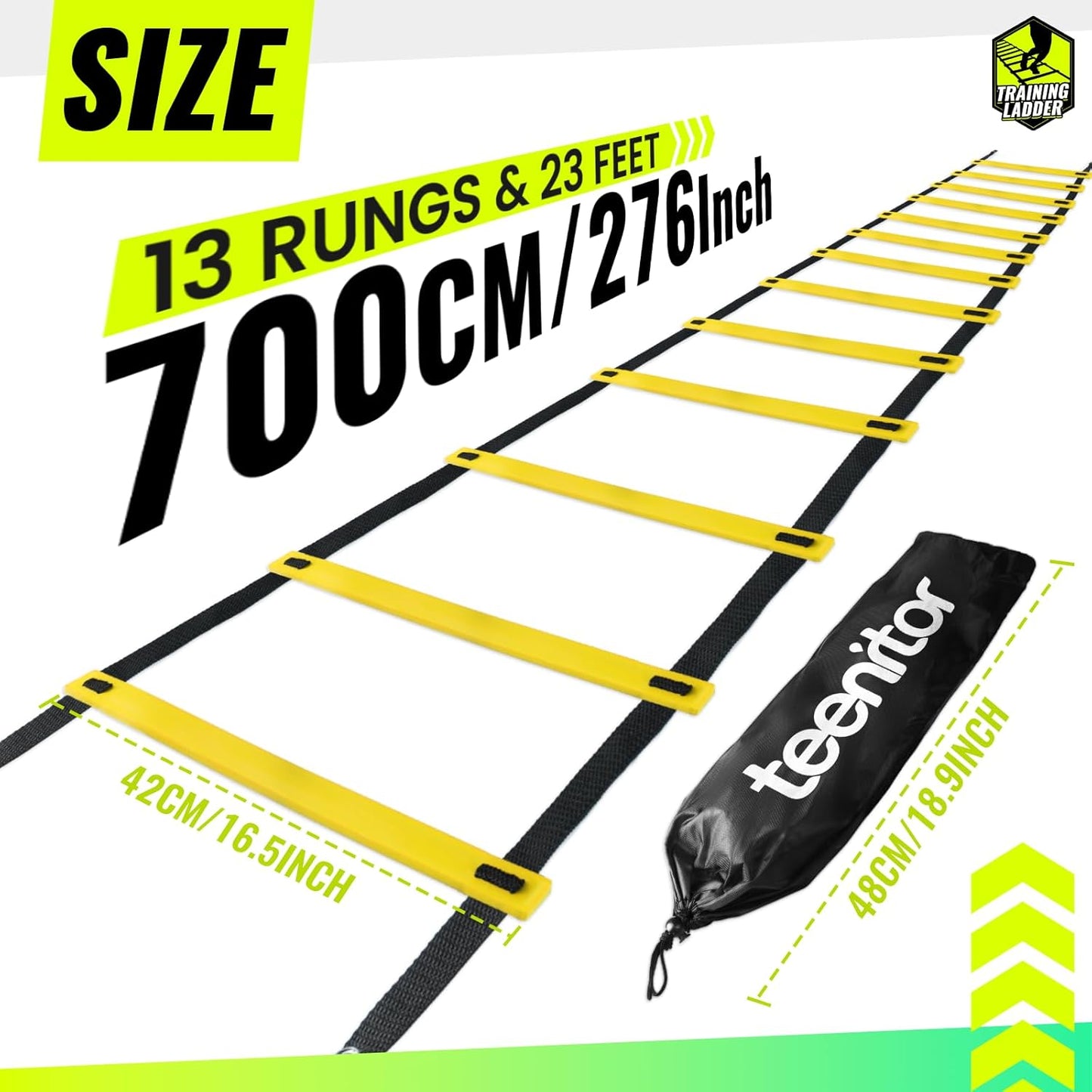 Teenitor Agility Ladder Speed Ladder Training Ladder for Soccer, Speed, Football Fitness Feet Training Carry Bag Agility Training Equipment 13 rungs, 23 feet