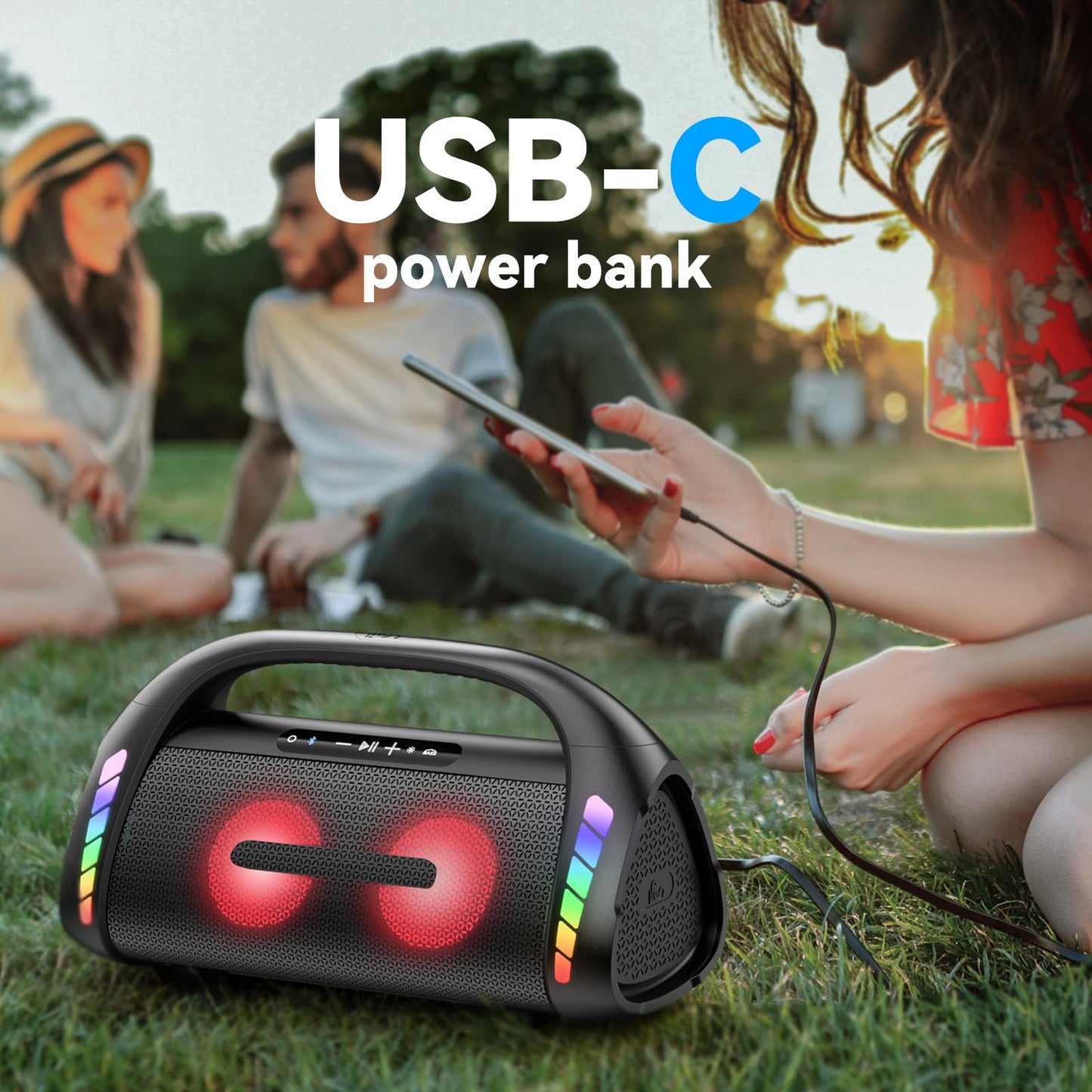 Lfs Bluetooth Speaker,100W Rms Loud Speakers Bluetooth Wireless With Deep Bass, Led Lights, Ipx6 Waterproof, 30H Playtime, Porta