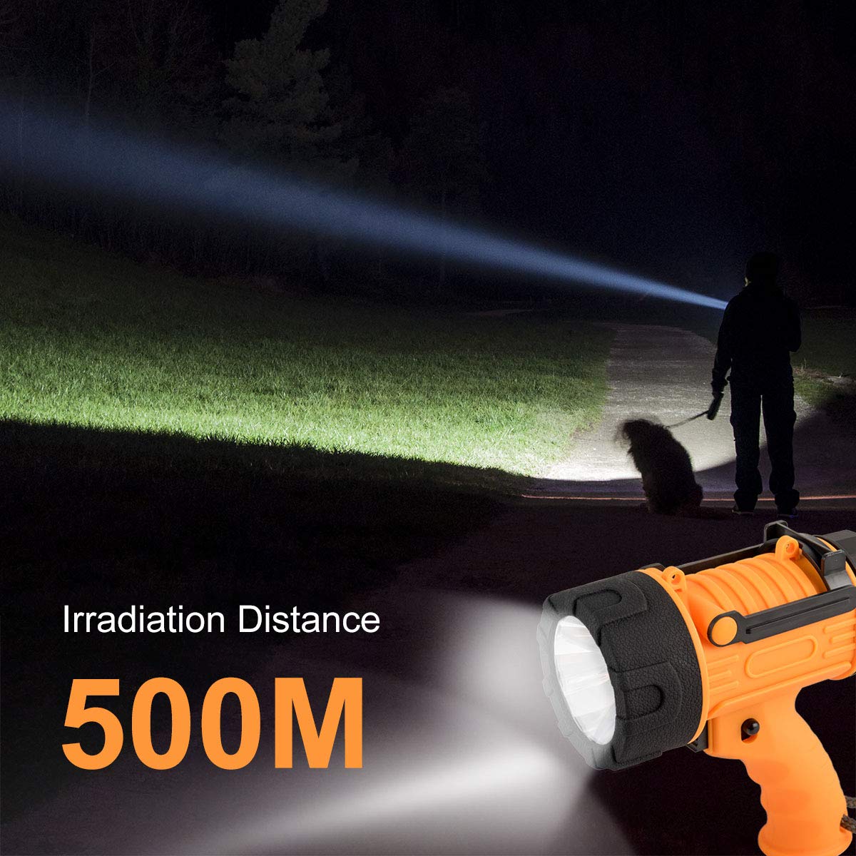 YIERBLUE Rechargeable Spotlight, 200000 Lumens LED, 18W, Waterproof, 10000mAh, Small Size, Orange, Model yiff-03