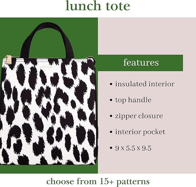 Kate Spade New York Cute Lunch Bag for Women, Large Capacity Lunch Tote, Adult Lunch Box with Silver Thermal Insulated Interior Lining and Storage Pocket (Modern Leopard)