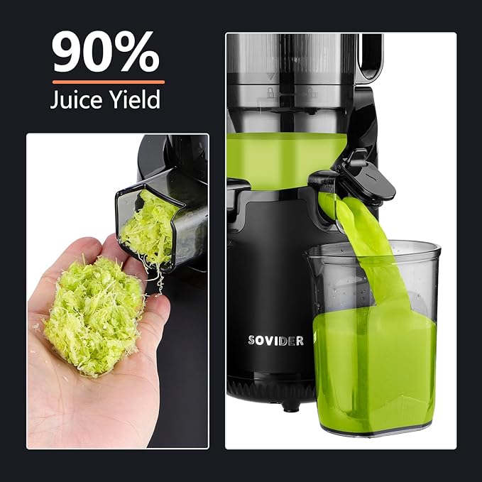 Repaly Compact Slow Masticating Juicer -Juicer Machines Up to 92% Juice Yield 3.1"" Wide Chute for High Nutrient Fruits Vegetables,Cold Press Juicer Easy Clean with Brush Pulp Measuring Cup Reverse