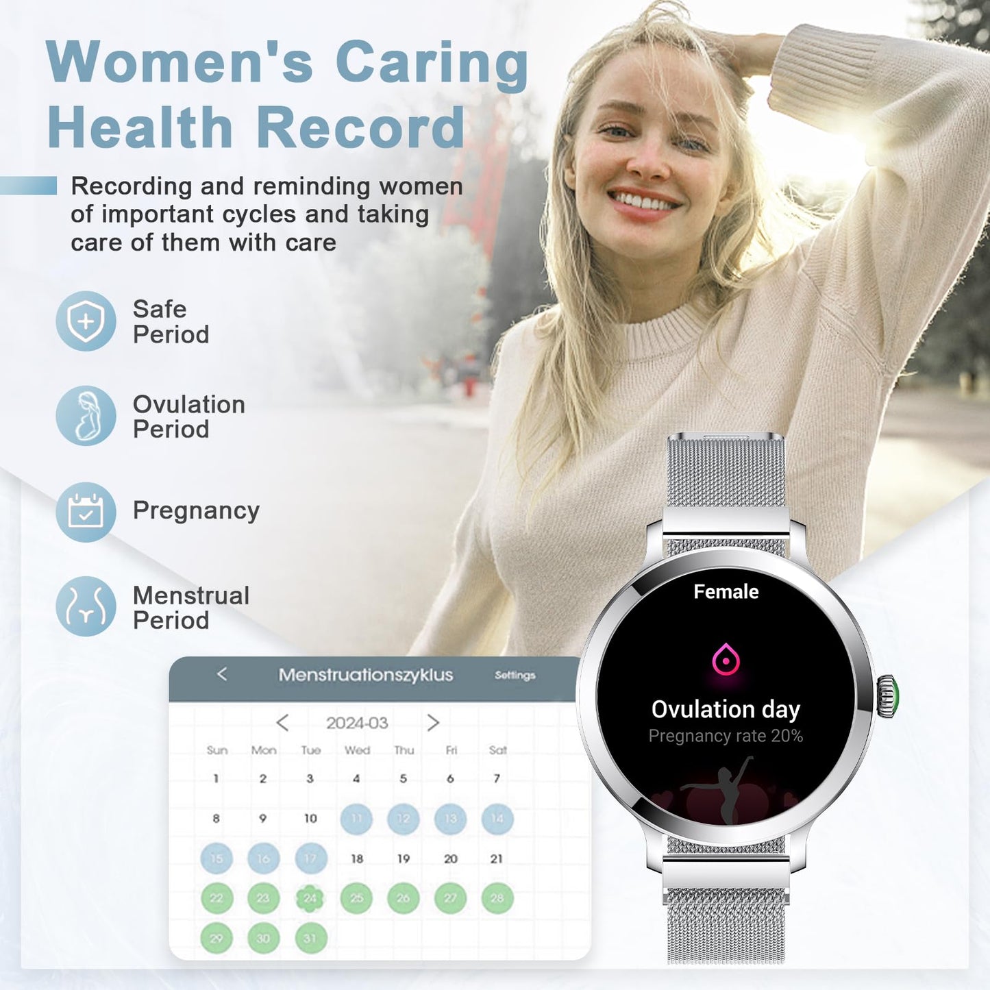GADIXY Smart Watches for Women (Make/Answer Call),1.109 AMOLED Screen Fitness Tracker 110+ Sports Step Counter/SpO2/BP/Heart Rate/Sleep Monitor IP68 SmartWatches for Android iOS Silver
