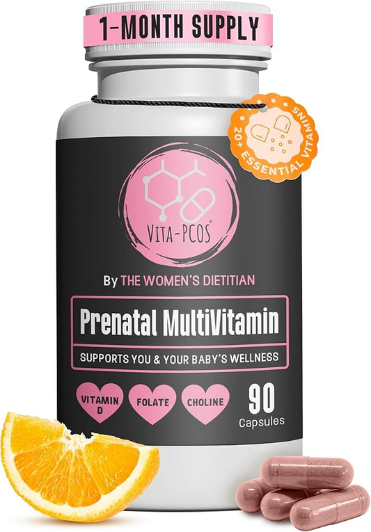 VITA-PCOS Prenatal Vitamins for Women – Multivitamins with Folic Acid, Iron, Choline & More – Essential Nutrients for Preconception, Pregnancy, and Baby’s Development – 90 Capsules, 1 Month Supply