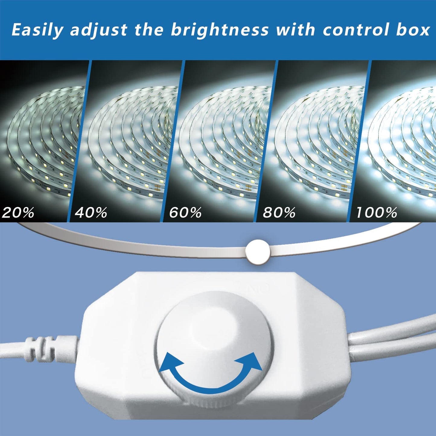 phopollo LED Strip Lights, 50ft Dimmable 6500k Daylight White, 900 LEDs, Flexible for Bedroom, Kitchen, Mirror