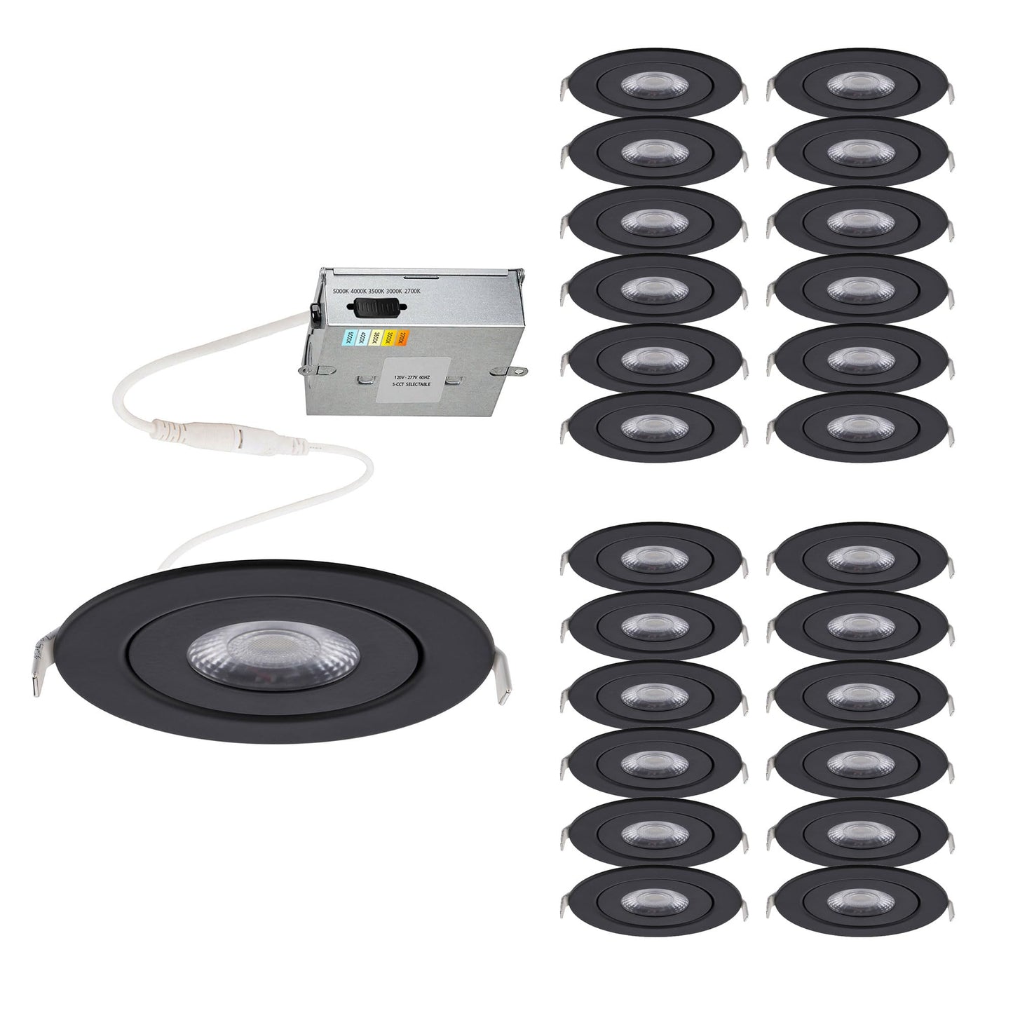 Wac Lighting Lotos 6In Led Round Adjustable Recessed Light 5-Cct Selectable 15W 1 350 Lumens Ic-Rated Airtight 120V-277V Universal In Black (Pack Of 24)