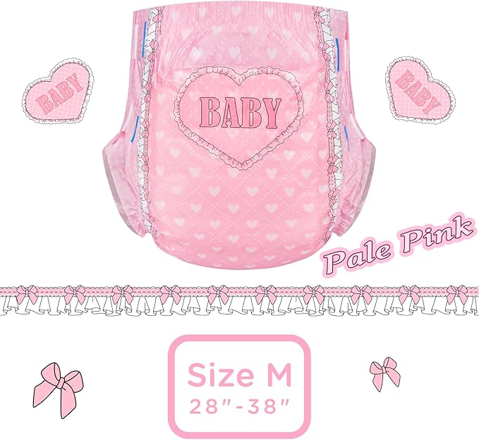 Littleforbig Printed Adult Brief Diapers 10 Pieces - Blushing Baby Pale Pink (Medium 28"-38")