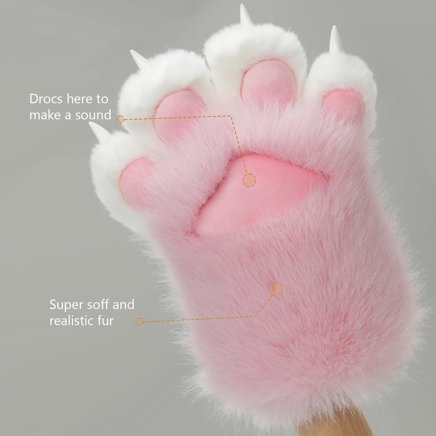 Furry Paws Gloves Soft Claw Finger Gloves for Furry Costume, Perfect for Cat and Fox Fursuit Paws, Therian Cosplay Accessories(Pink, Large)