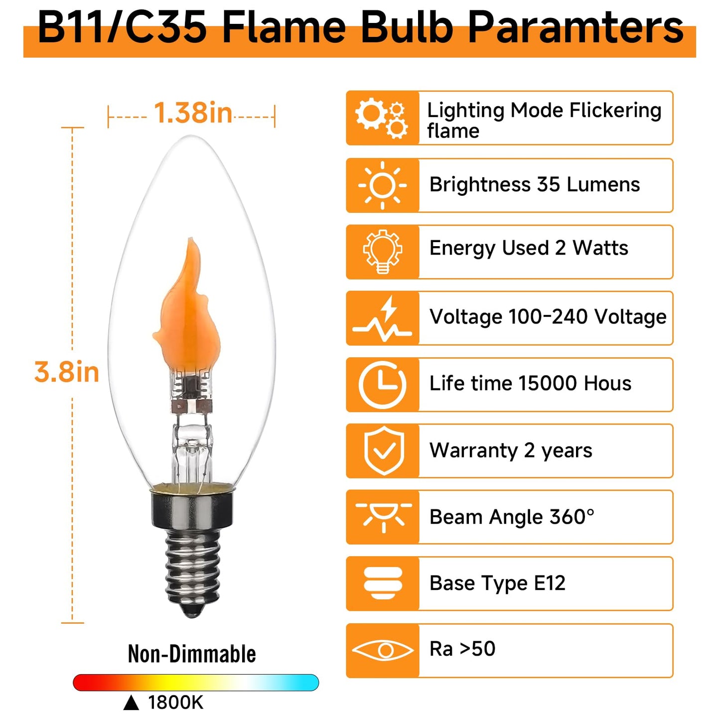 Xiaokalami C35/B11 Led Flame Effect Light Bulb E12 Flickering Candle Light Bulbs For Holiday Gifts Home Hotel Bar Party Decoration Non-Dimmable 4Pack