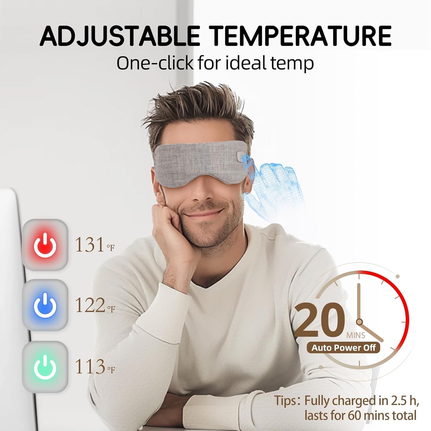 Graphene Heated Eye Mask - Cordless Warm Eye Compress for Dry Eyes with Temperature Control - Washable Eye Heating Pad for Sleep, Travel, Dark Circles, MGD, Blepharitis, Puffy Eyes