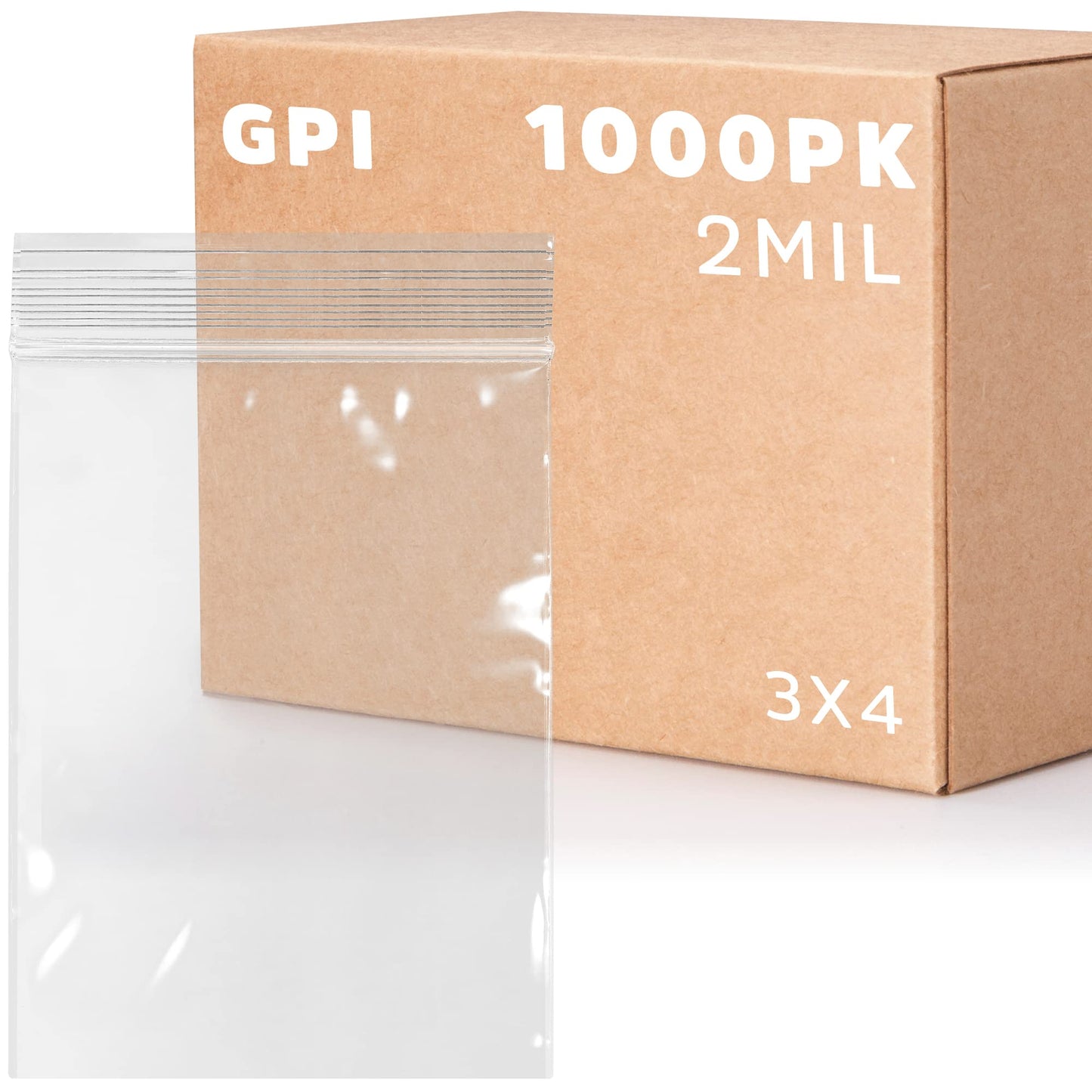 Clear Plastic Reusable Zip Bags - Bulk GPI Case of 1000, 3" x 4" 2 mil Thick Strong & Durable Poly Baggies With Resealable Zip Top Lock For Travel, Storage, Packaging & Shipping.