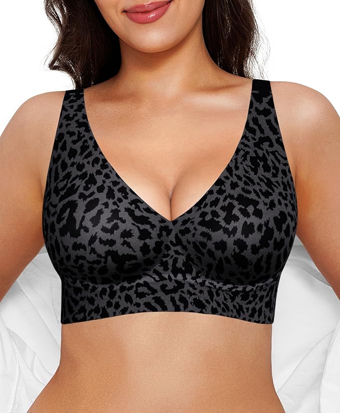 Popilush Wireless Bras Women Seamless No Underwire Push Up Bra Supportive Deep V Bralette Everyday Comfortable T-Shirt Bra