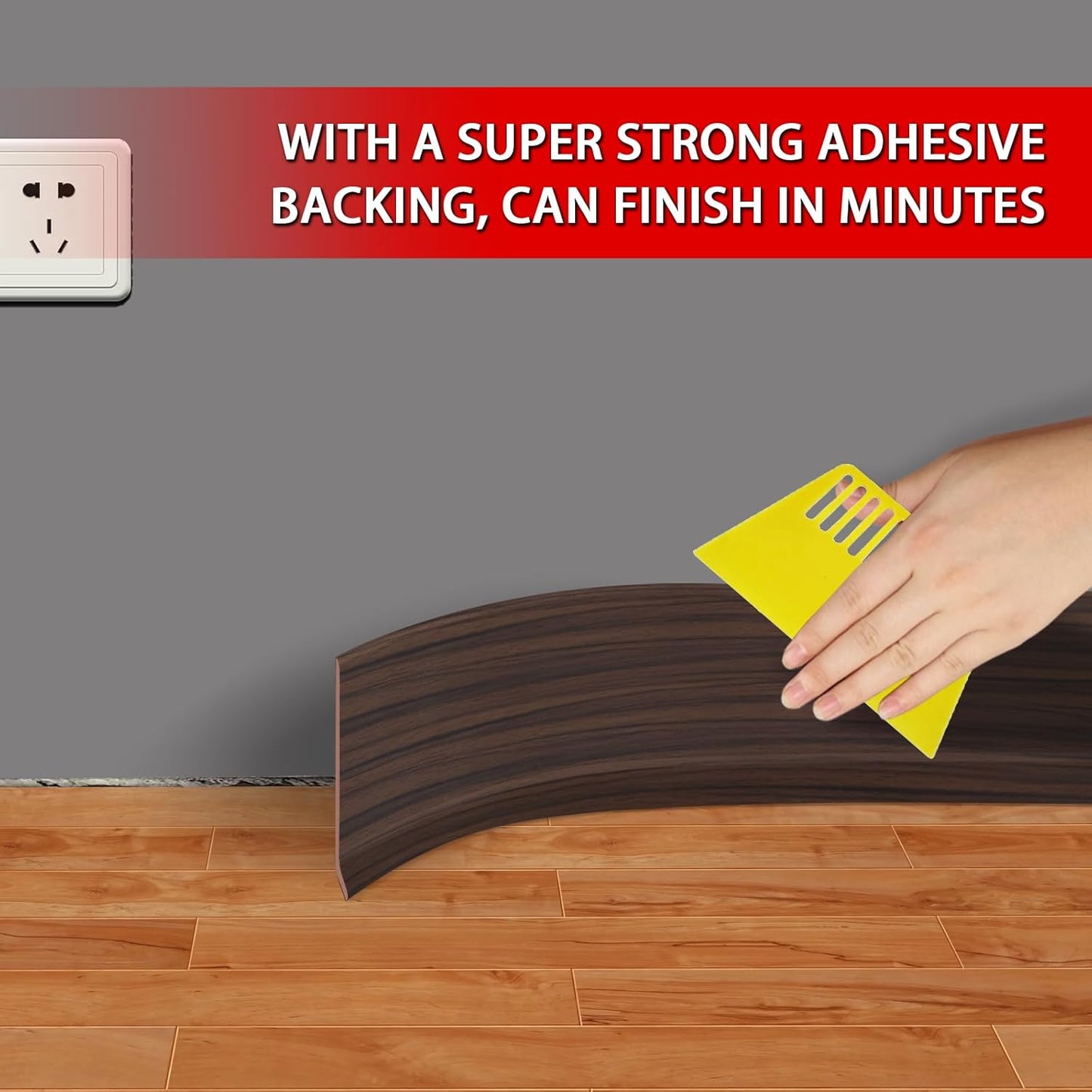 Vinyl Wall Base Baseboard Molding Trim 4" Flexible Self Adhesive Rubber Wall Base Moulding Trim Peel and Stick Design, 4 Inch x 60 Feet, Brown Wood Grain