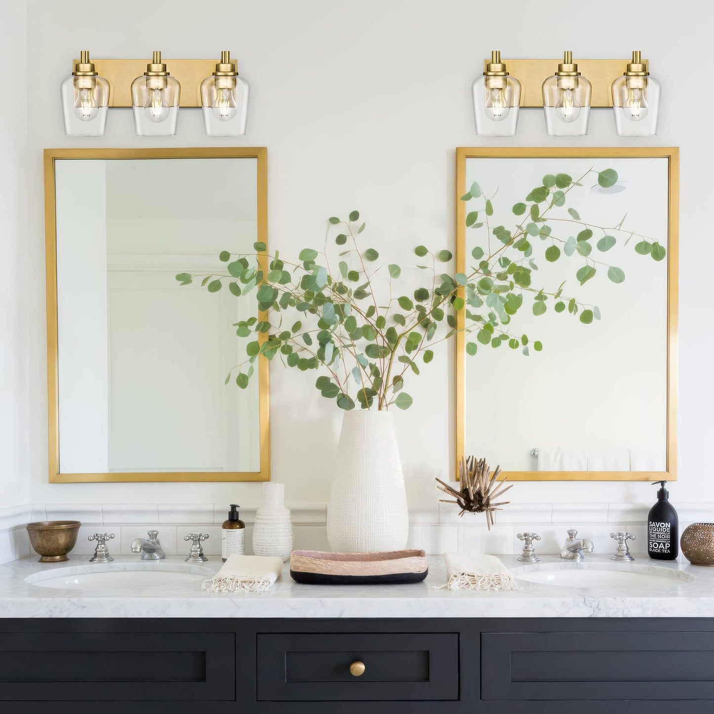 Metwet Bathroom Light Fixtures  3-Light Modern Vanity Light With Clear Glass Wine Glass-Shaped Shade  Vanity Lighting Fixtures Over Mirror  Brushed Gold  Vl155-Bg-3