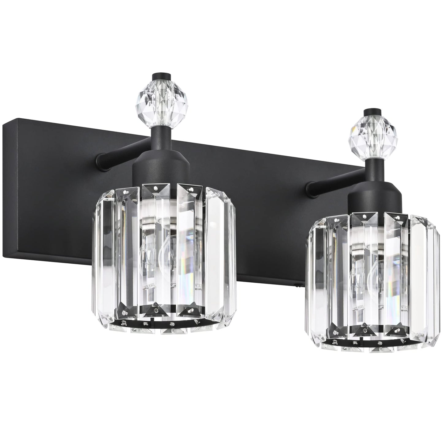 Presde 2-Light Modern Crystal Bathroom Vanity Light Fixture - Matte Black Metal Over Mirror Lighting