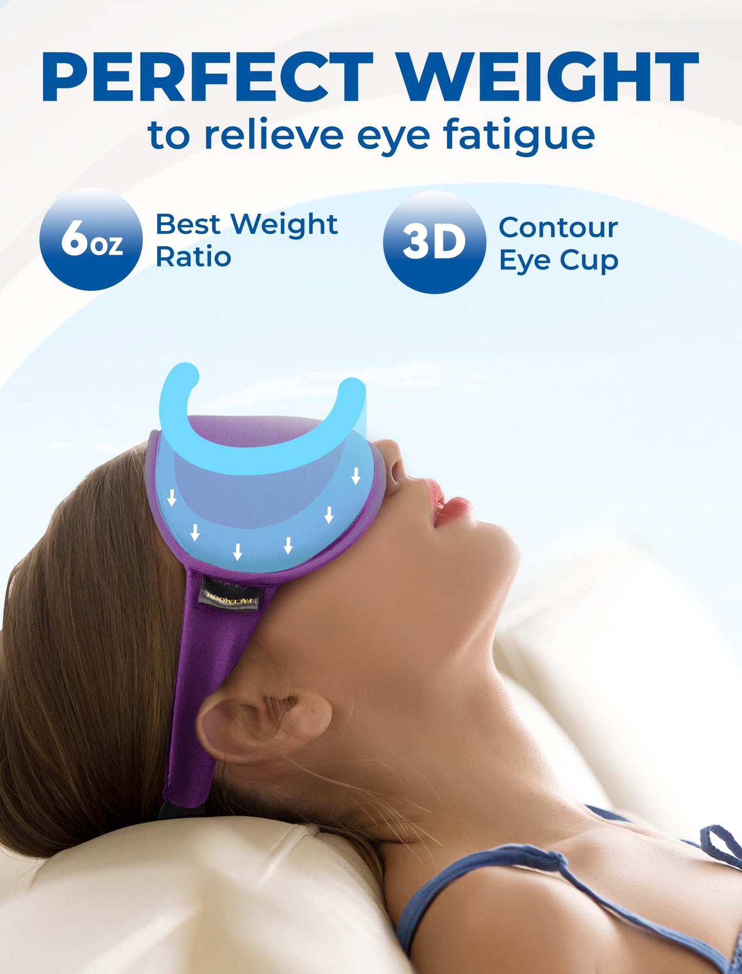 6oz Weighted Cooling Gel Sleep Mask for Senior Relaxation, 3D Blackout Eye Mask for Seniors Adults & Light Sleepers, Gentle Chill, Eyelash Friendly, Adjustable Strap, Travel Bag (Purple)