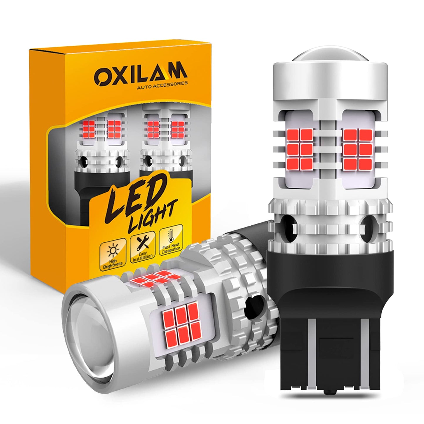 Oxilam 7443 Led Brake Lights, 4000Lm Brighter, Aircraft Grade Aluminum, Brilliant Red, Pack Of 2