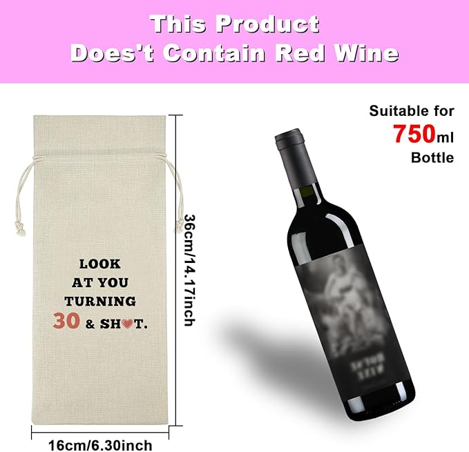 Funny 30th Birthday Gifts for Women Men Wine Bag Turning 30 Year Old Birthday Gift Ideas for Wife Mom Sister Aunt Friends Coworker Birthday Party Decors Happy Birthday Gift Cotton Burlap Wine Wrap Bag