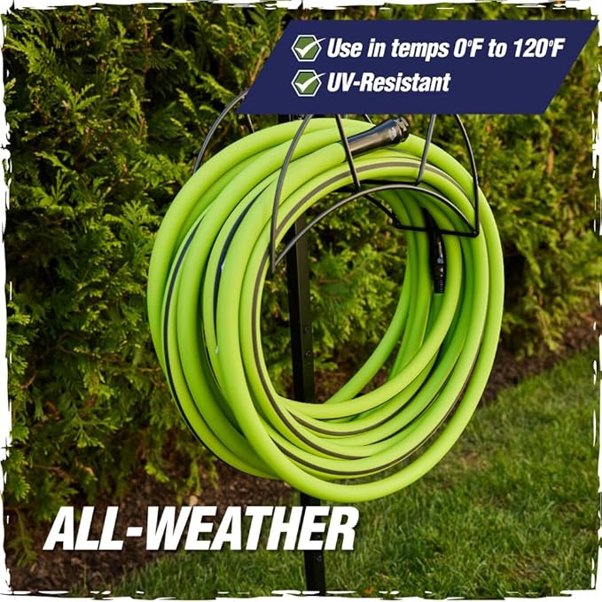 Rugged Rhino Heavy Duty Flexible Light Weight Garden Hose, 75ft x 5/8in, 4 Layer Leakproof Outdoor Gardening Tools, Watering Supplies, Powerful Water Pressure for Lawn, Flowers, Green Black