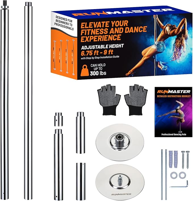 Premium Pole Spinning Static Dance Pole Kit | Portable & Removable 45mm Exercise Pole for Club, Party, Home Easy Assembly ...