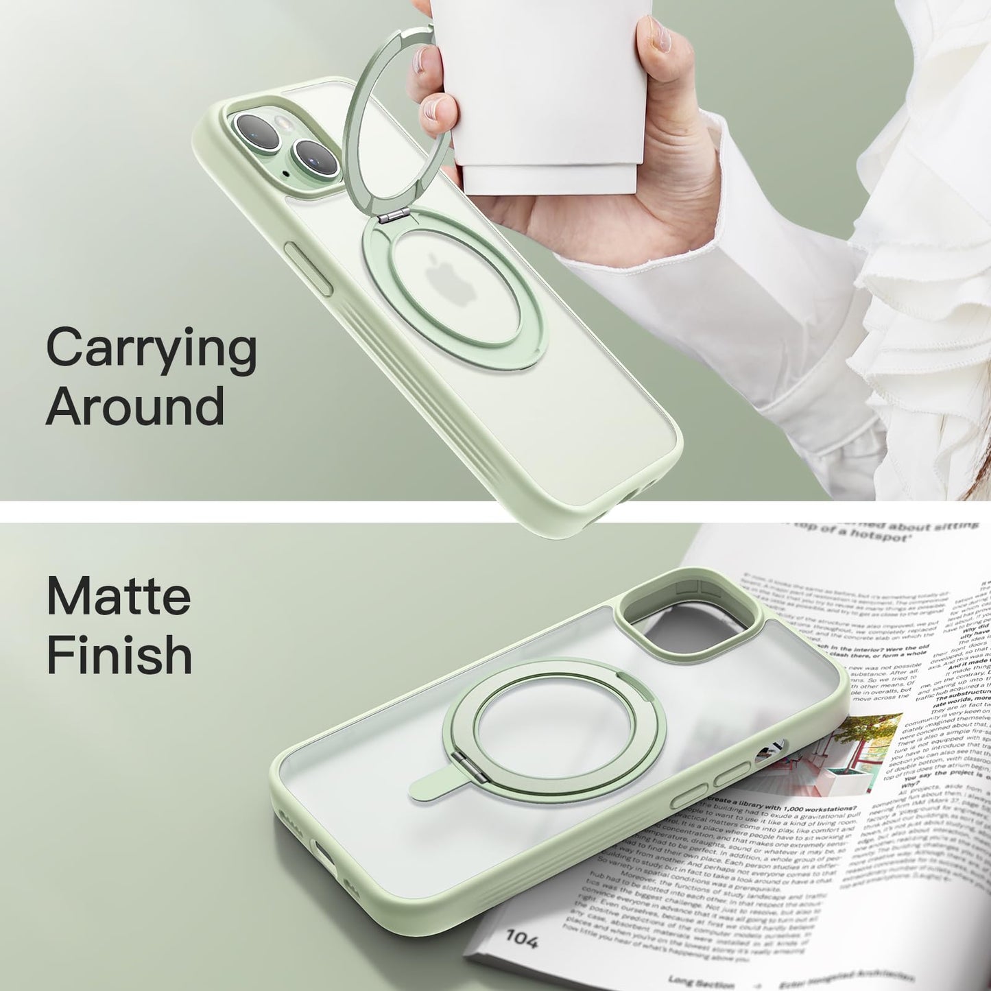 Jetech 360 Degree Rotatable Ring Case For Iphone 15 6.1-Inch Compatible With Magsafe, Slim Shockproof Phone Cover With Stand & R