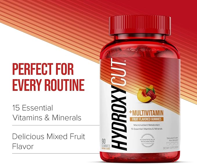 Hydroxycut Gummies (Pack of 3) - 99% Caffeine Free - Metabolize Carbs, Proteins & Fats - Includes 15 Essential Vitamins & Minerals - for Women & Men