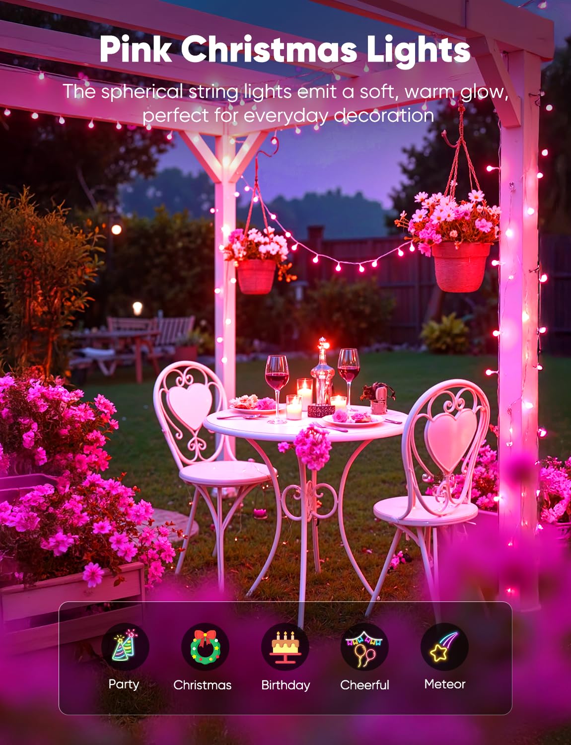 Minetom Globe String Lights  33 Feet 100 Led Fairy Lights Plug In  8 Modes With Remote Mini Globe Lights For Indoor Outdoor Bedroom Party Wedding Garden Christmas Tree Decor  Pink