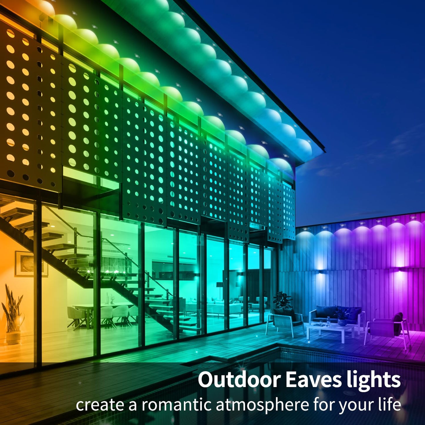 Yocrostar 400Ft Permanent Outdoor Lights Rgb Eaves Lights Diy Scene Modes Ip67 Waterproof Outside Under Eave Lighting Smart Christmas Light For Outdoor Decor Garden Decor House Party(Two 200Ft Rolls)