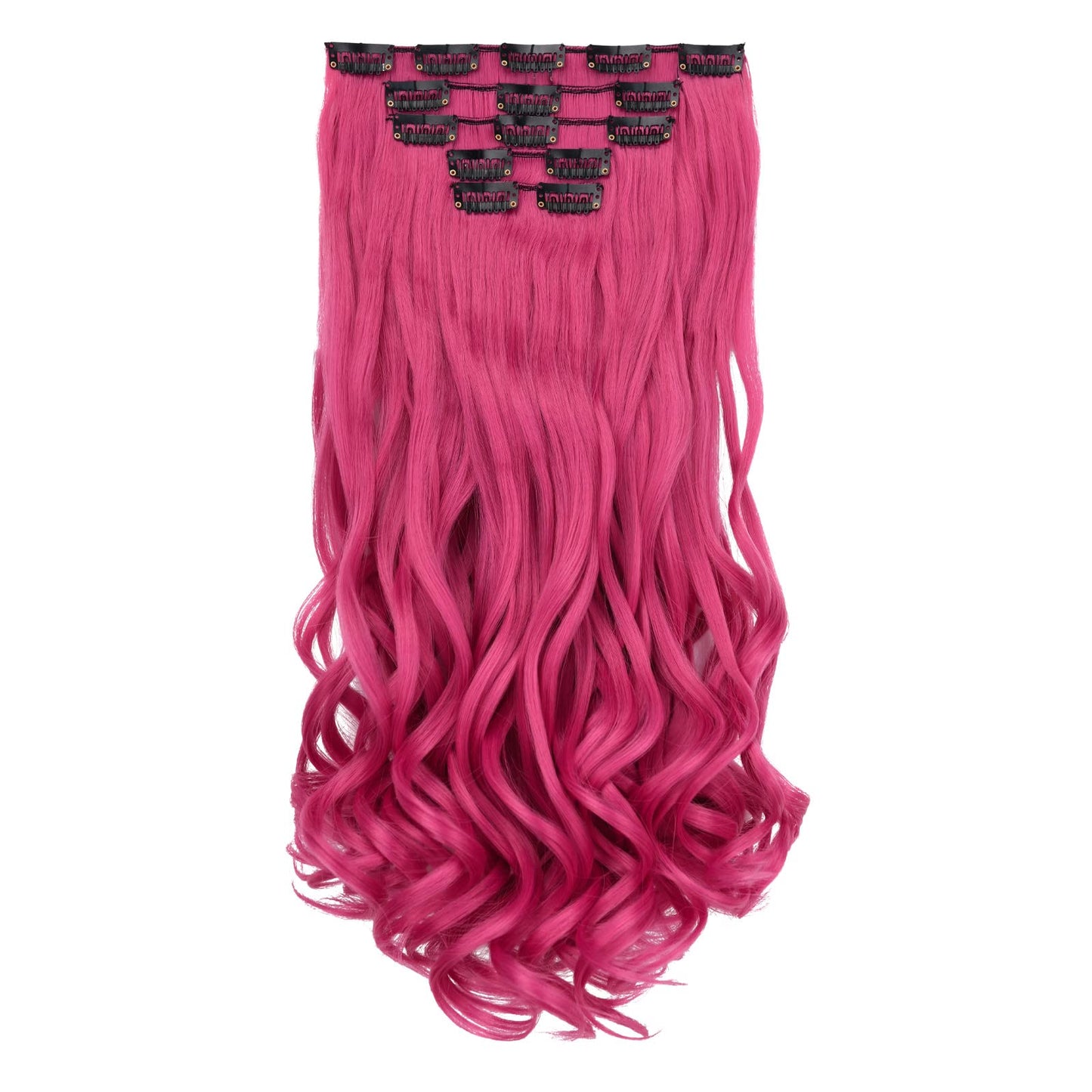 HSPJHTM Dark Pink Hair Extensions Wave Clip in Hair Extension for Women Halloween 18 5PCS Wavy Curly Natural Hair Extentions Thi