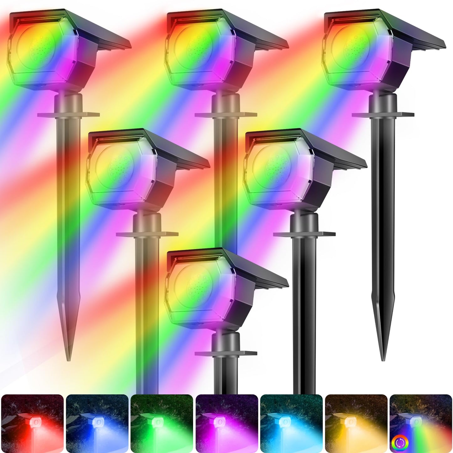 Peasur 6 Pack Solar Spot Lights Outdoor Color Changing, 7 Modes Halloween RGB Solar Powered Waterproof Spotlight, Landscape Lighting for Outside Yard Garden Pathway