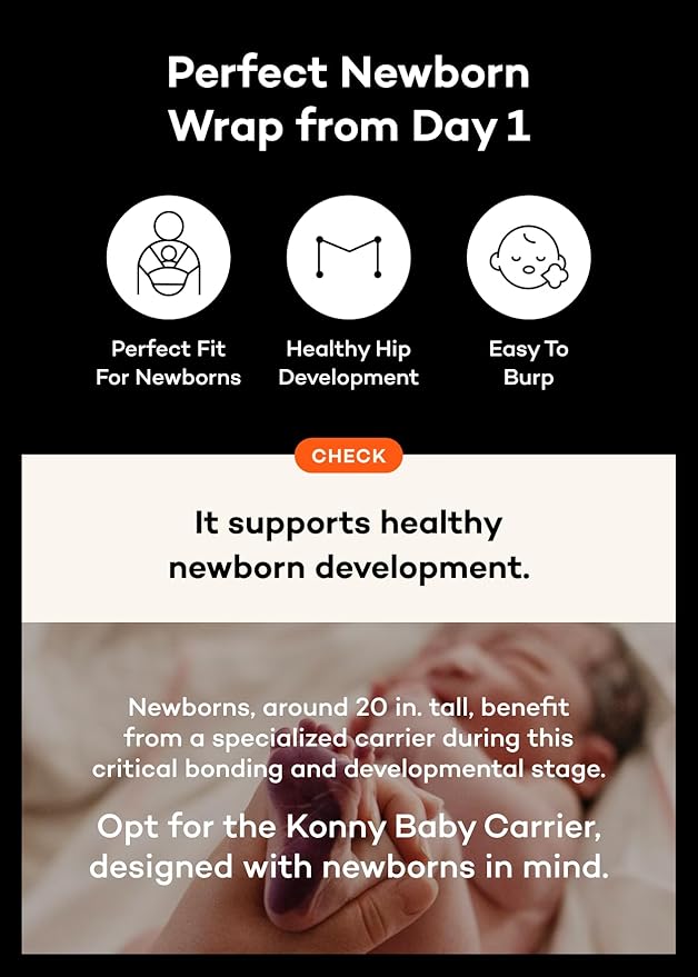 Konny Baby Carrier Flex SoftBreeze with Head Support - Adjustable, Easy to Wear Baby Wrap Sling, Perfect for Newborn Babies Essentials up to 44 lbs (M-4XL) - Neutral Beige
