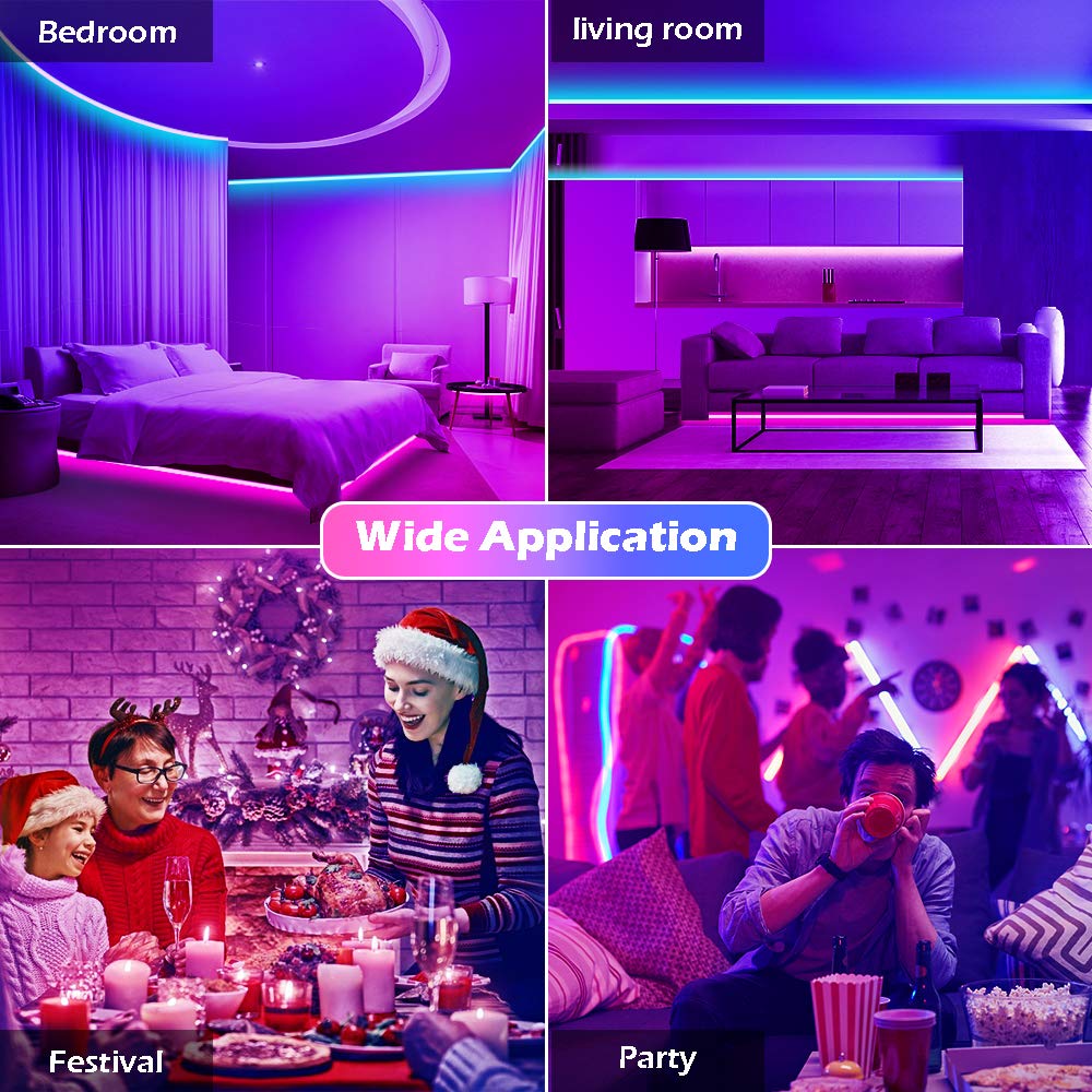 Letianpai Led Strip Lights 150Ft, Music Sync Rgb Color Changing, Bluetooth App Control, Remote Included For Bedroom And Party