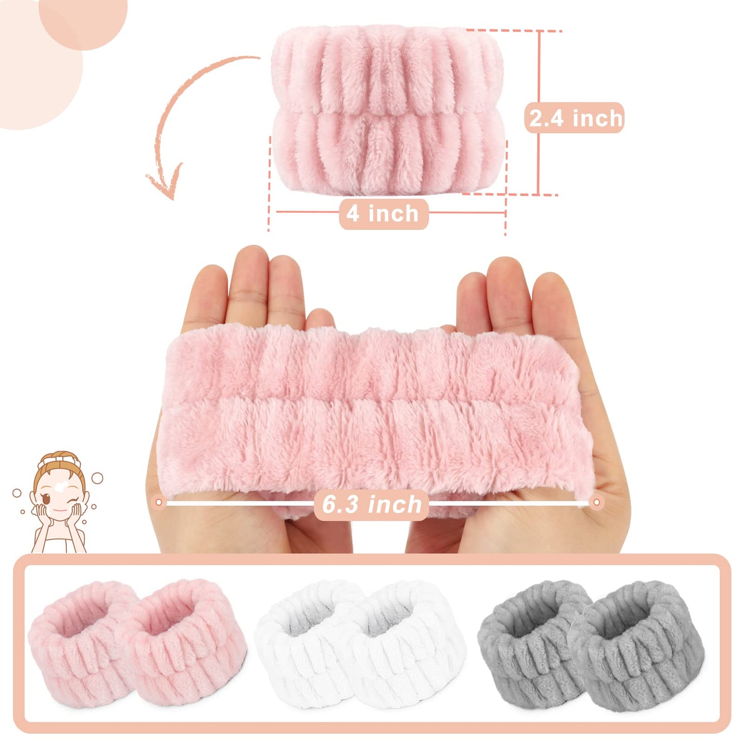 Women's Wrist Towels for Washing Face, Microfiber Spa Wash Band, Absorbent Wristbands Sweatband for Girls Prevent Water from Spi