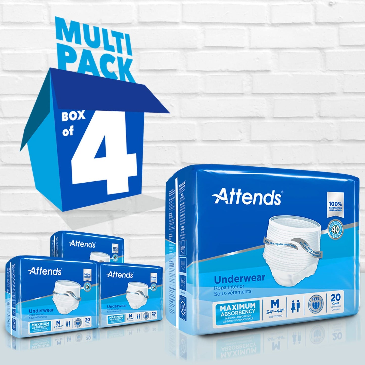 Attends Adult Absorbent Underwear, Medium [80 Count] - Maximum Absorbency for Men and Women - Disposable Pull-On Diapers with Tear-Away Sides and Breathable Waistband - AP0720