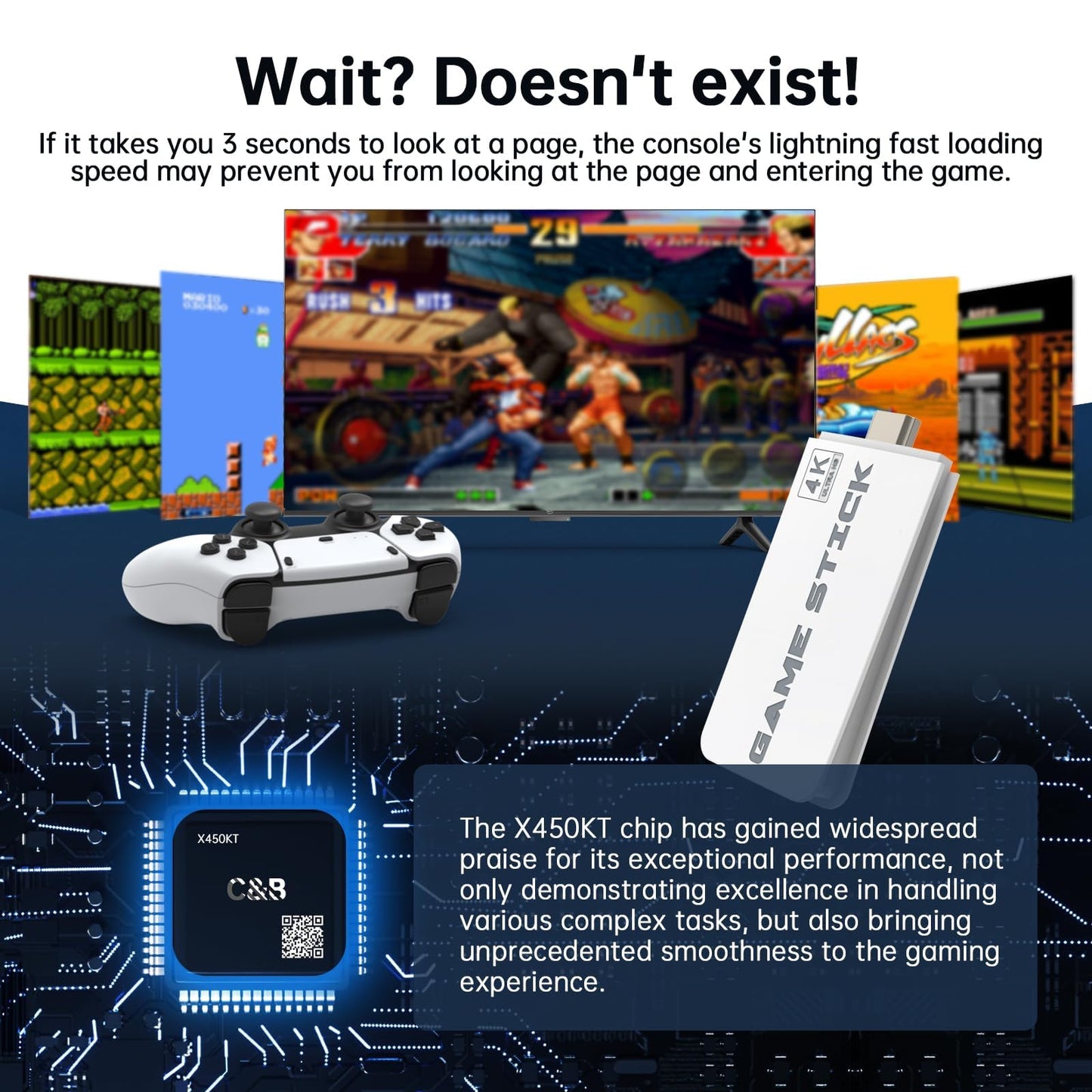 Wireless Retro Game Console, Retro Game Stick with Built-in 23 Emulators, 64GB,20,000+ Games, 4k Hdmi Output, and 2.4GHz Wireless Controller, Plug and Retro Play Video Games for TV（White）