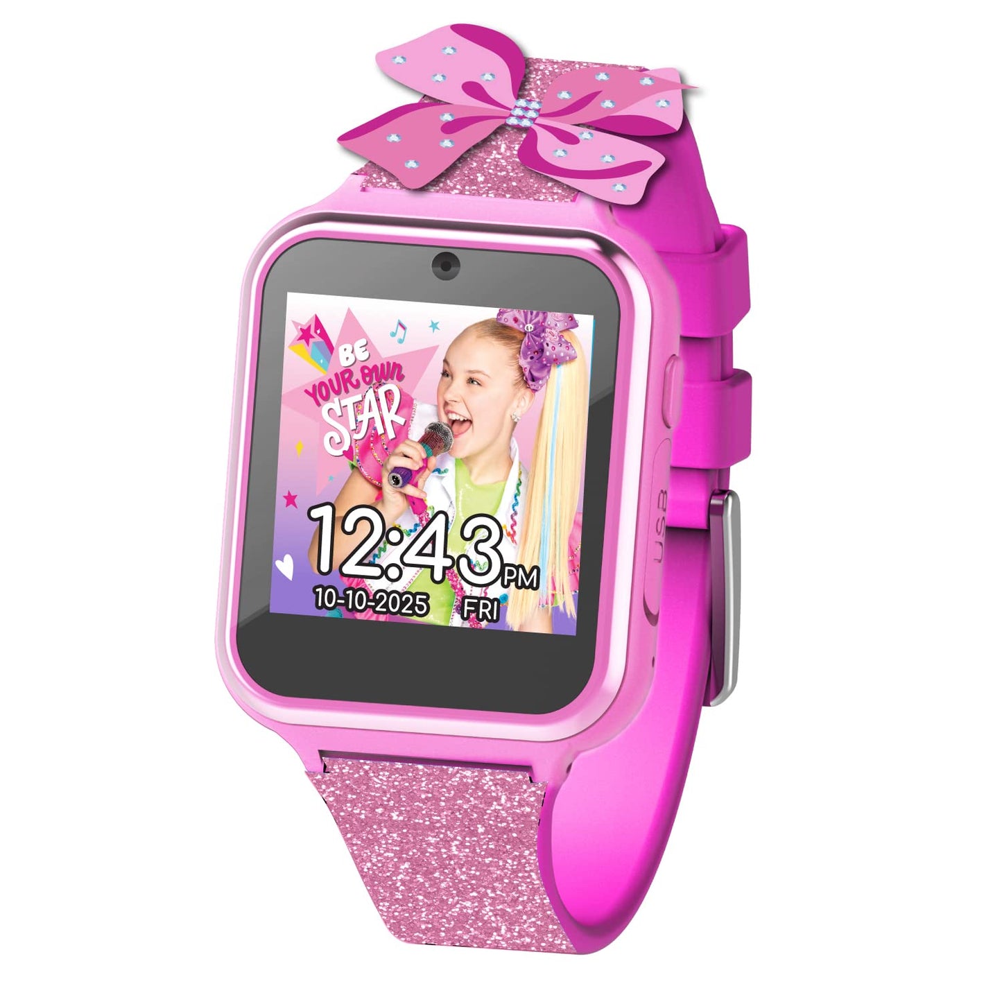Accutime JoJo Siwa Glitter Kids Smart Watch - Interactive Touchscreen with Games, Camera, Step Counter, Timer, Voice Recorder, a