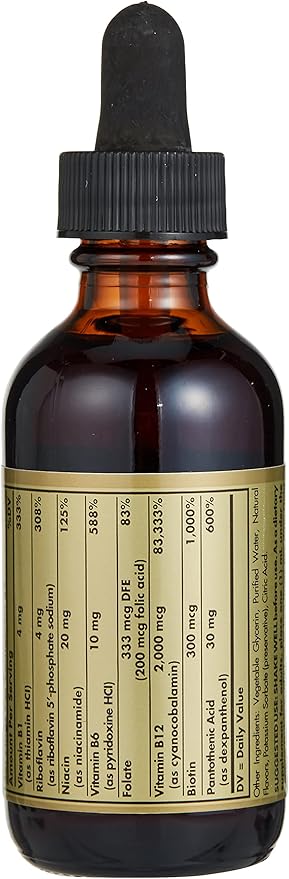 Solgar Sublingual Liquid B-12 2000 mcg with B-Complex, 2 oz - Supports Production of Energy - Nervous System Support - Promotes Heart Health - Vegan, Gluten Free, Kosher - 59 Servings (Pack of 2)