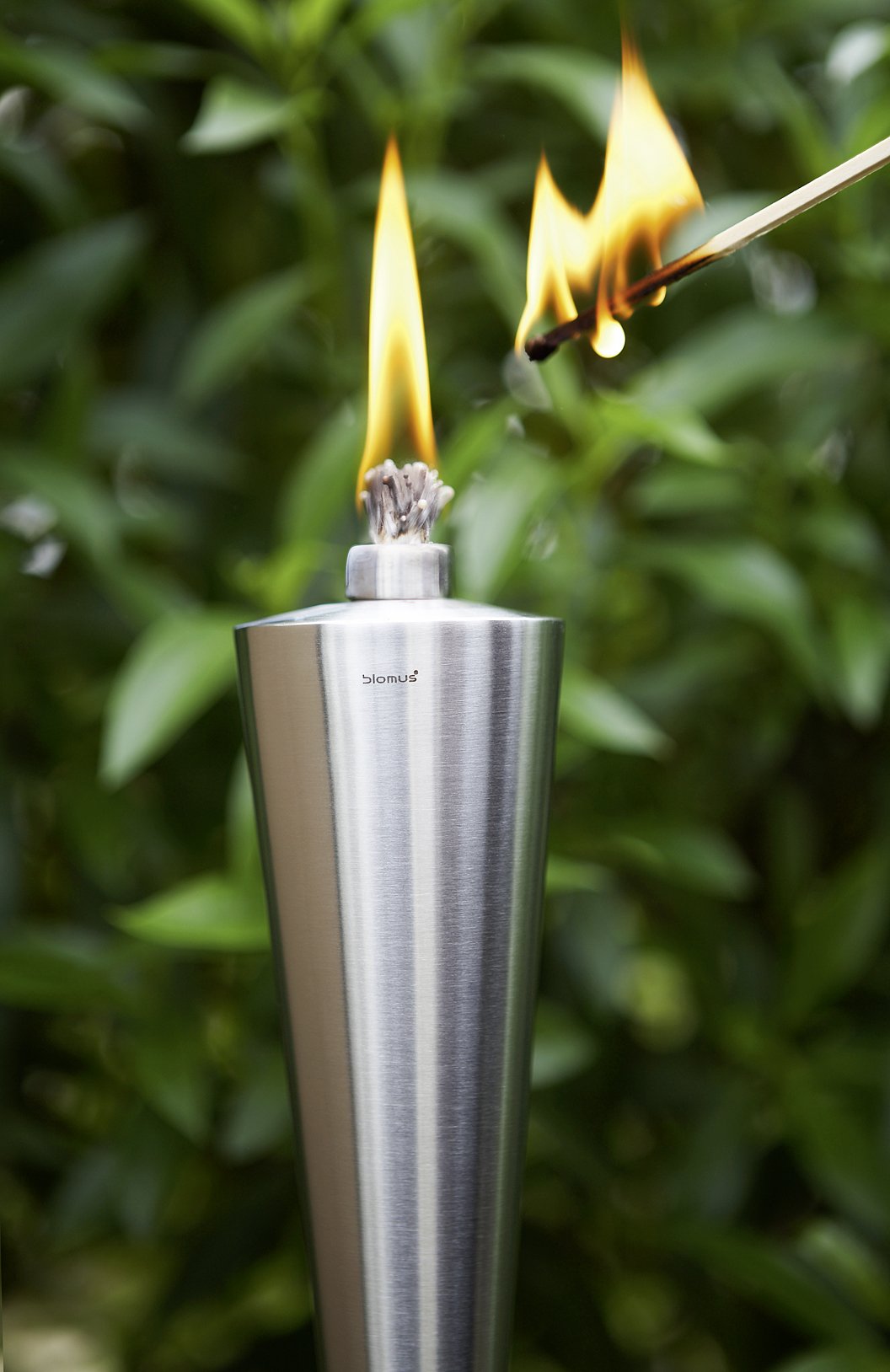 Blomus Torch with Beechwood Stake, Large Polished Stainless Steel, Model 65007