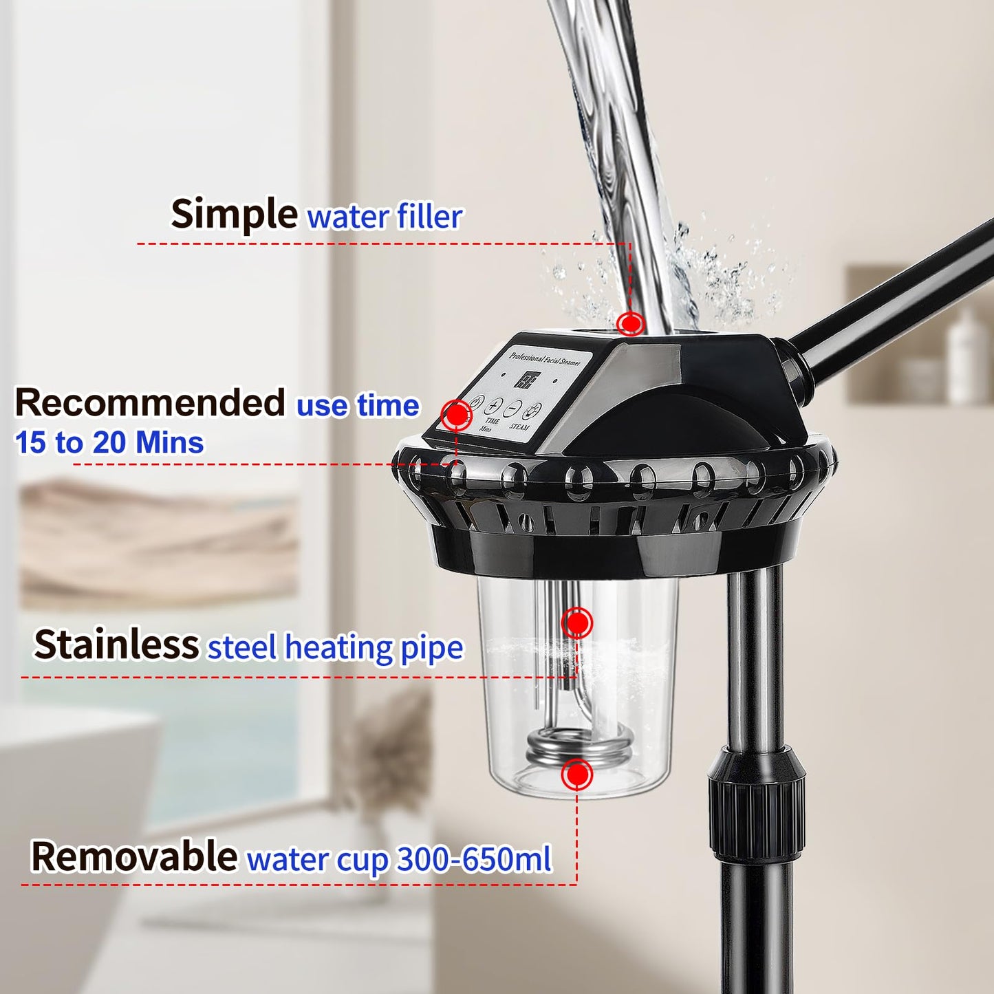 Professional Facial Steamer,vaporizador Facial Adjustable Height and Angle,More Steam, Hot Mist Facial Humidifier Atomizer for S