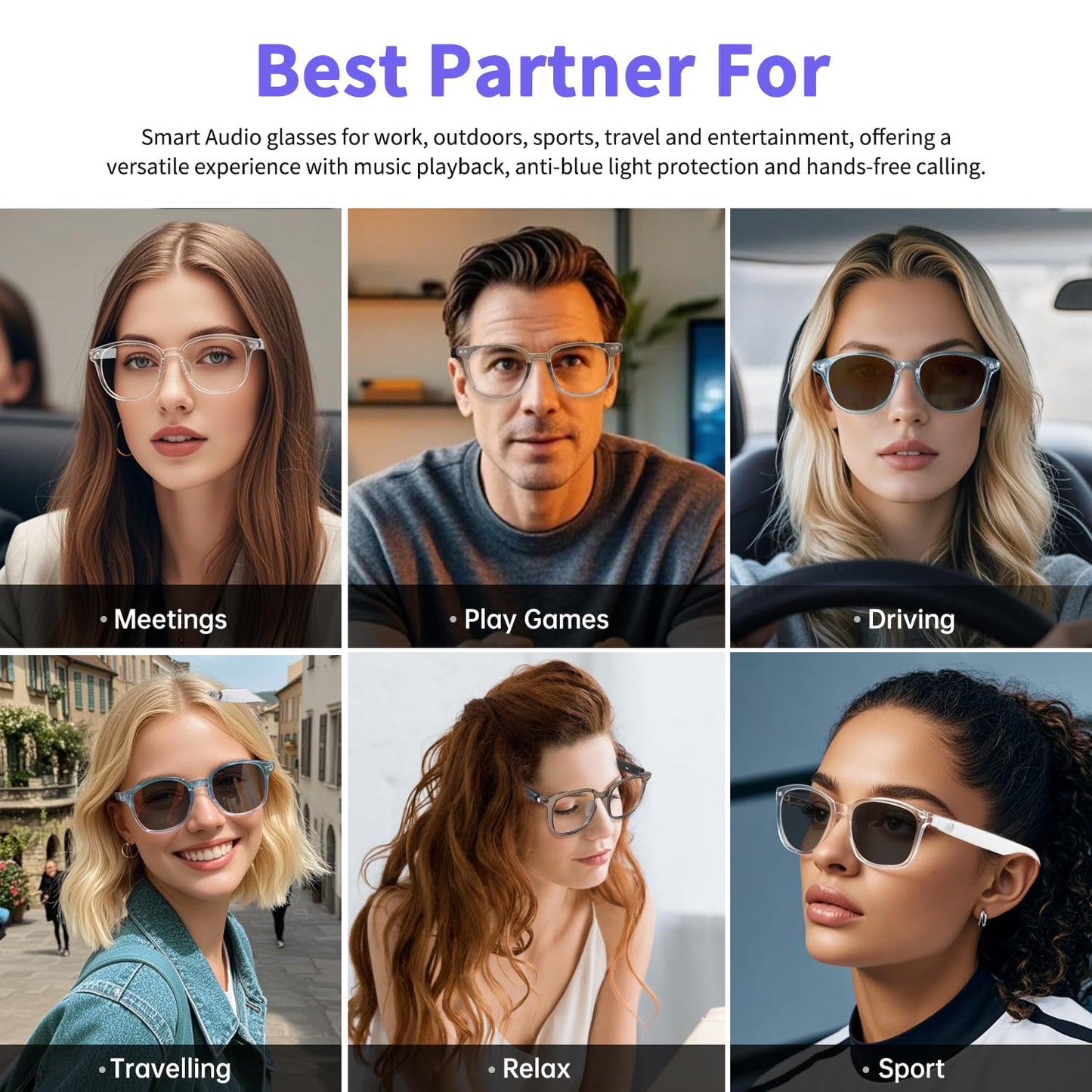 Tulbeys Smart Glasses For Women Men, Bluetooth Glasses With Photochromic Lenses Touch Control Voice Assistant For Clear Audio, R
