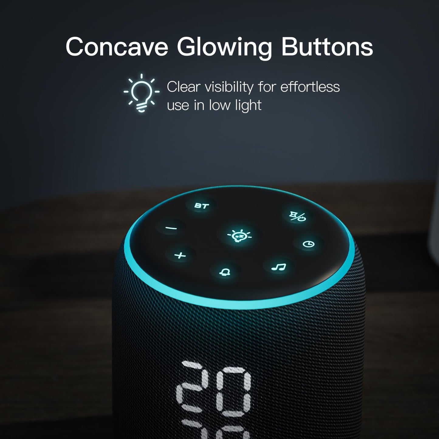 REACHER Sound Machine Alarm Clock for Kids, Portable Sound Machine for Sleep Friendly, Small Rechargable Bluetooth Alarm Clock for Travel, Glow Night Light for Bedroom Nursery Travel Dorm Bedside