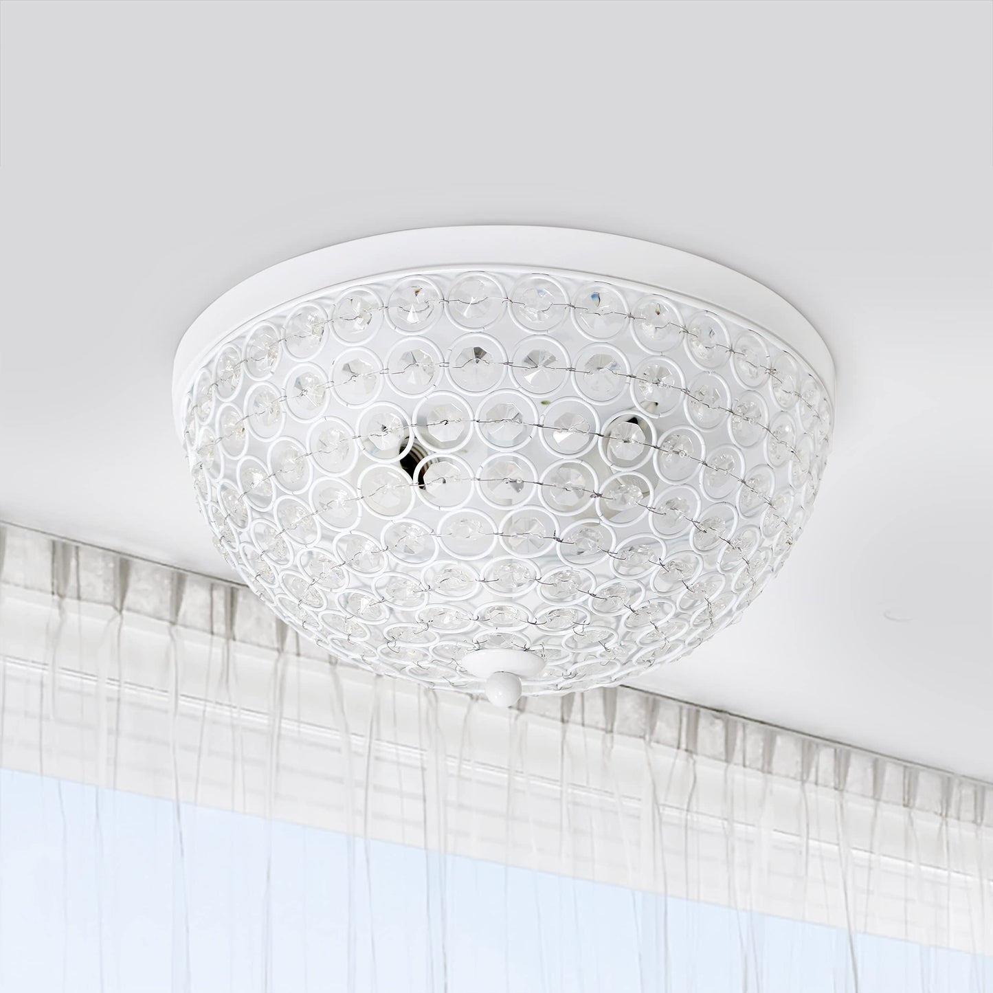 LALIA HOME 2 Pack Crystal Glam Ceiling Flush Mount Light, White, Model LHM-2000-WH-2PK