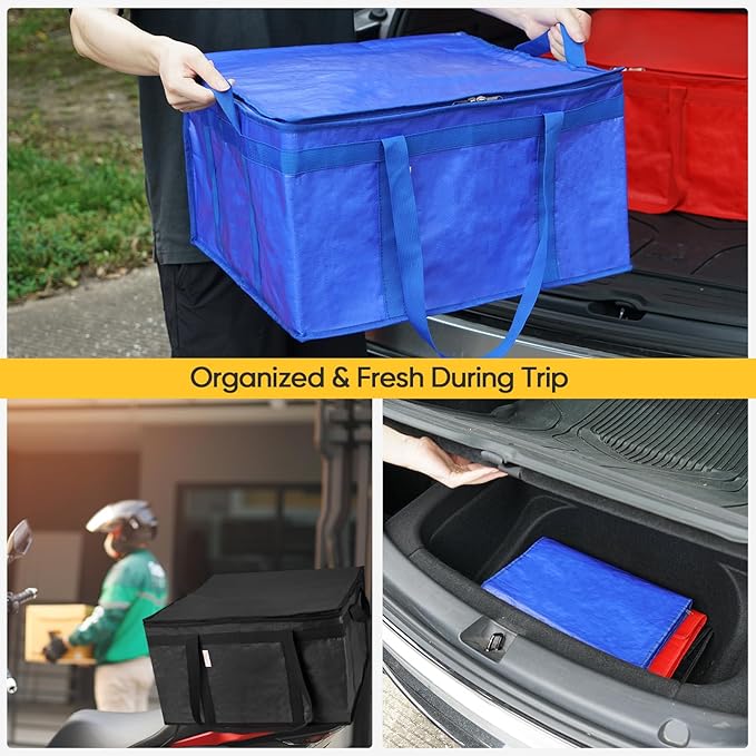 BALEINE 2Pk Insulated Reusable Grocery Bags, Collapsible Cooler Bag for Groceries, Heavy Duty Large Insulated Bag (19.5''x19.5''x11.5'', Bright Red)