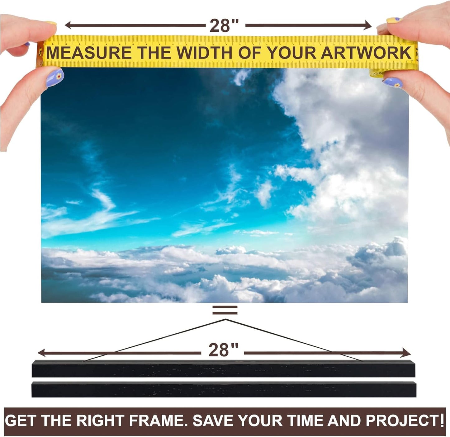 DACRI HOME 28" Wide Teak Magnetic Poster Hanger, 28x22 28x36 28x40 Wood Poster Frame for Picture Canvas Print Map Scroll Wall Art Hanging, (28 Inch, Black)