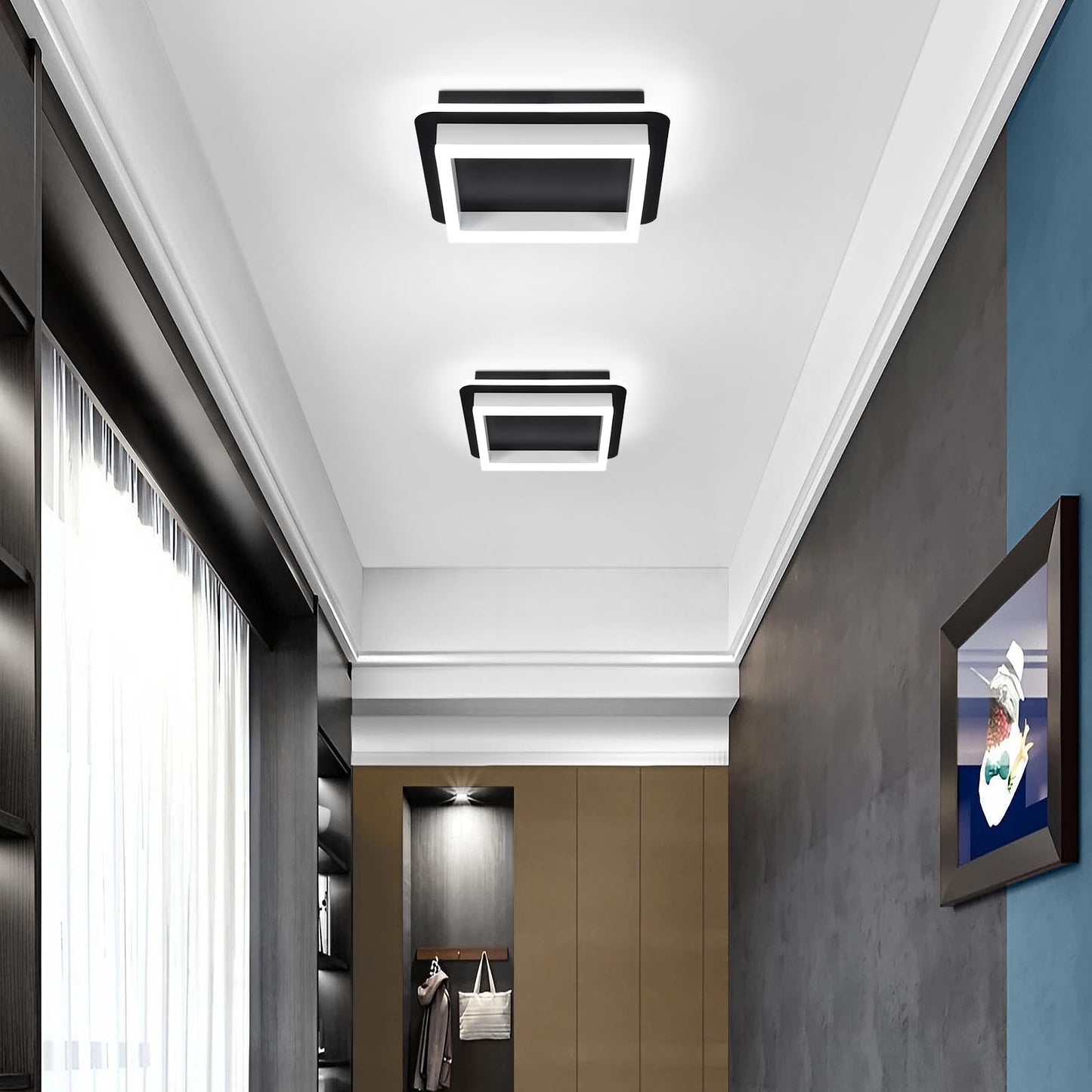Caneoe 3 Packs Square Flush Mount Ceiling Light  6000K Black Modern Led Ceiling Light Fixture  Minimalist Hallway Lighting Fixture Ceiling Lamp For Hallway Entryway Bedroom Balcony (Black&White)