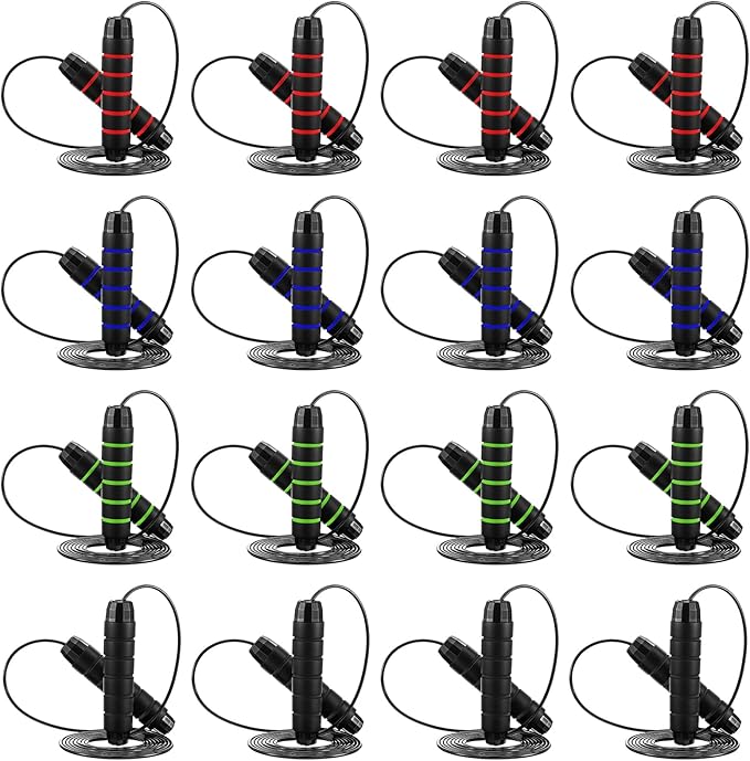16 Pieces Jump Ropes for Fitness with Ball Bearings Speed Jumping Rope Adjustable Skipping Rope with Foam Handles Exercise...
